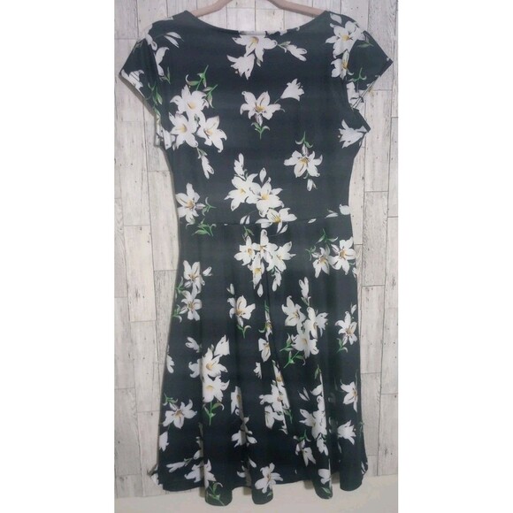 Oxiuly Fashion Dress Faux Wrap Flare Swing Short Cap Sleeves Floral Size Large - Picture 2 of 7